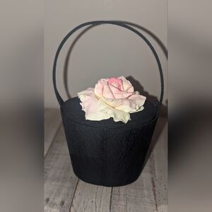 Marico Dallas Black Satin Bag with Floral Accent